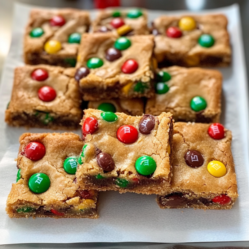 Christmas M&M Cookie Bars