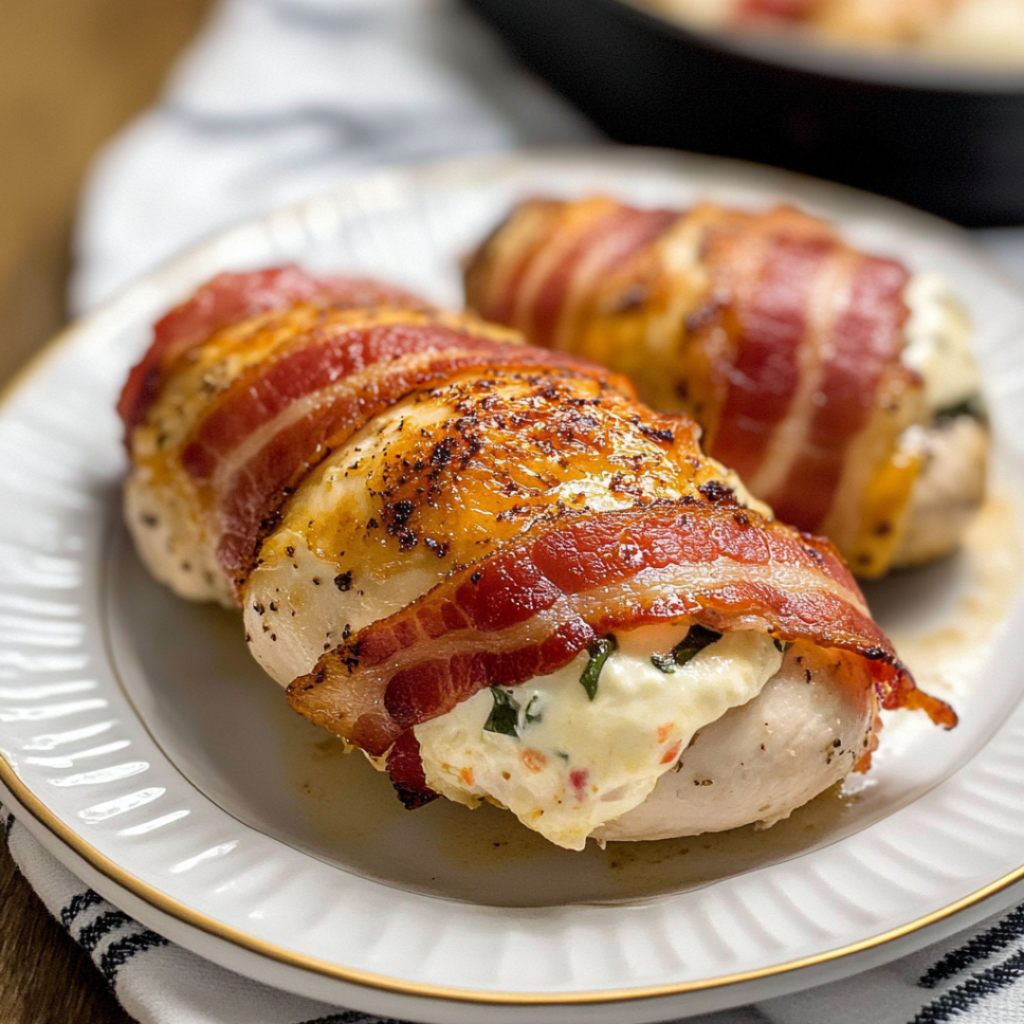 Bacon Wrapped Cream Cheese Stuffed Chicken Breast