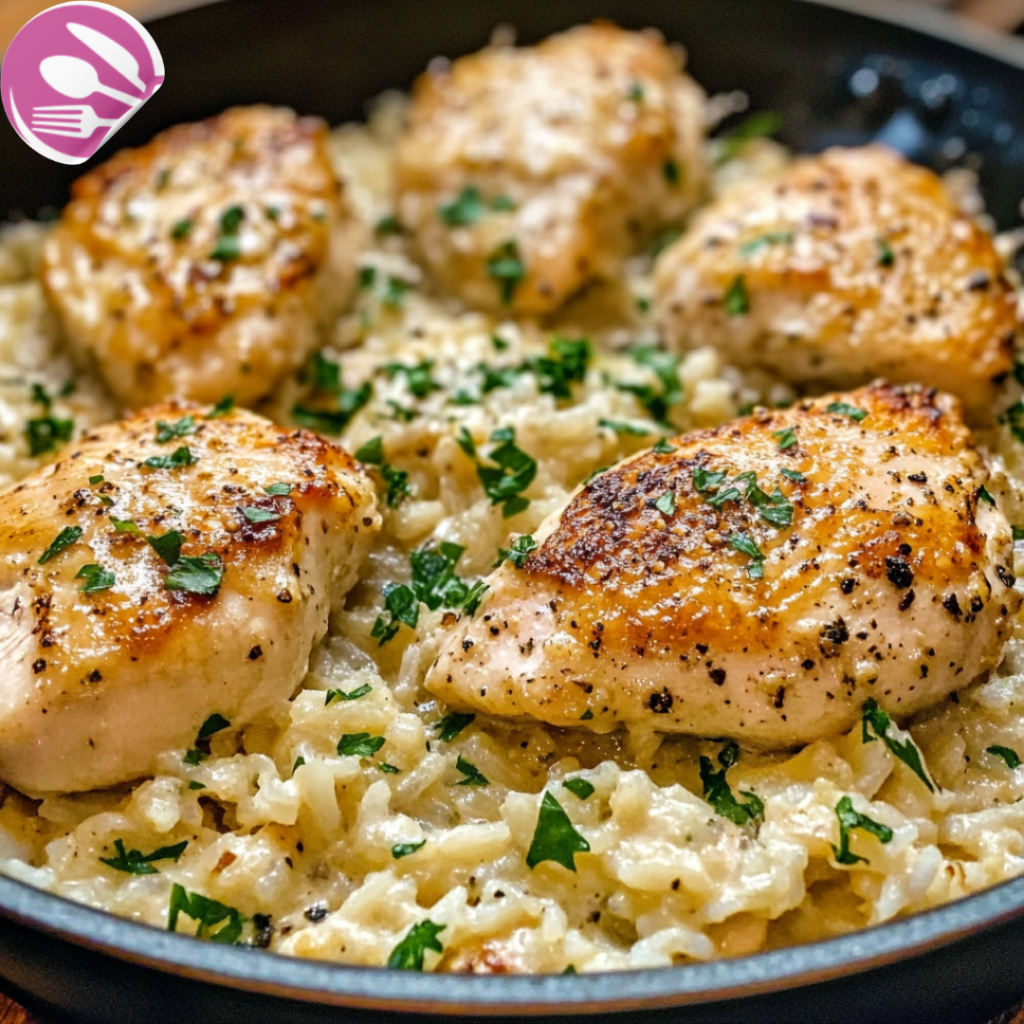 Creamy Parmesan Chicken and Rice in One Pan