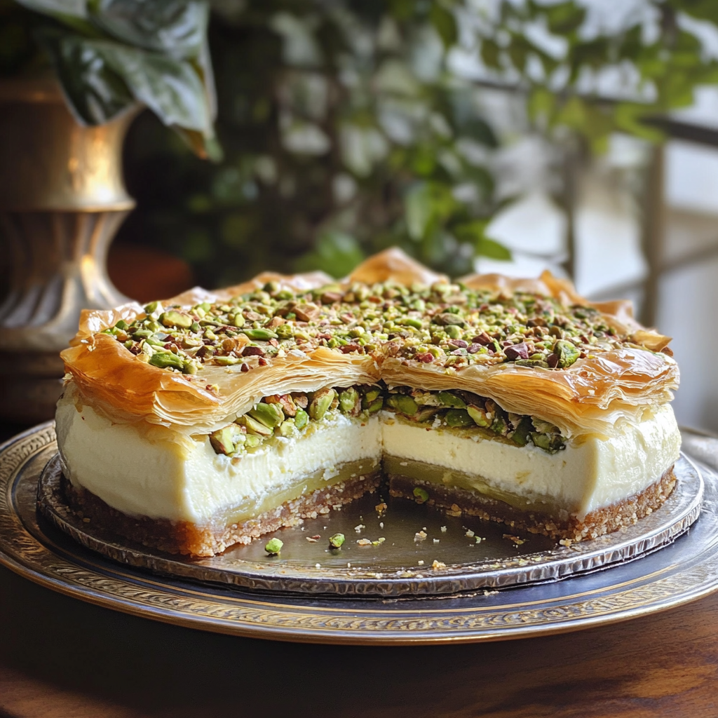 Honey Pistachio Baklava Cheesecake