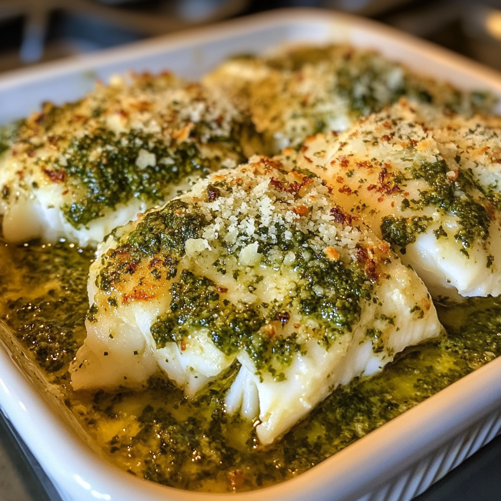 Pesto Parmesan Baked Cod