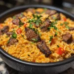 Steak Queso Rice Dish