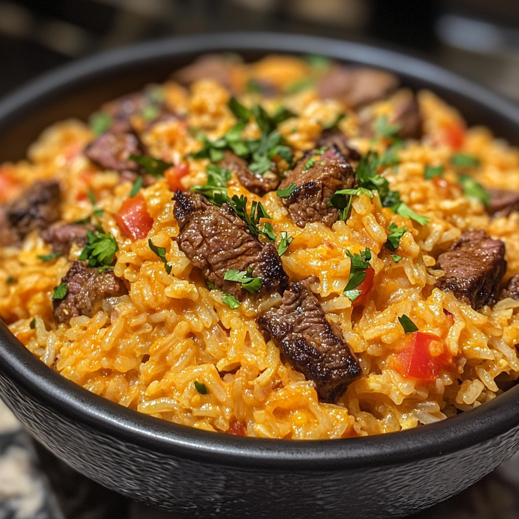 Steak Queso Rice Dish
