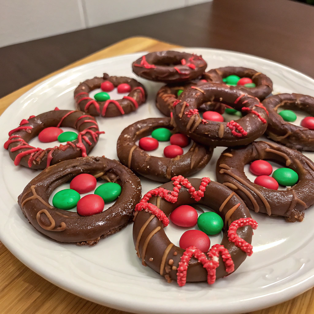 Chocolate Pretzel Rings With Kisses And M&Ms