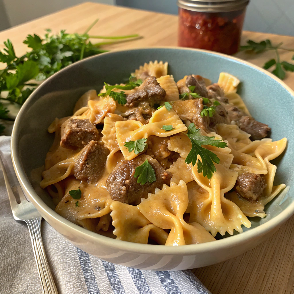 Creamy Beef Bowtie Pasta