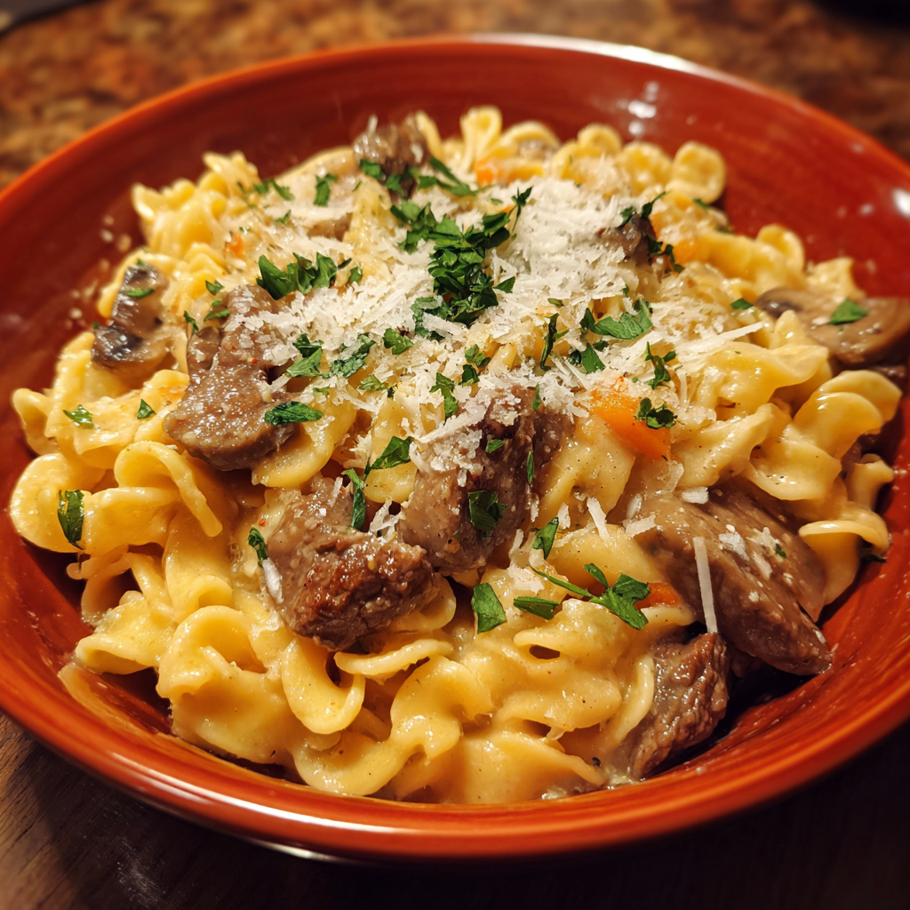 Creamy Garlic Beef Pasta