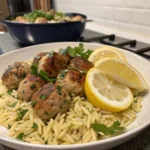 Greek Chicken Meatballs Orzo