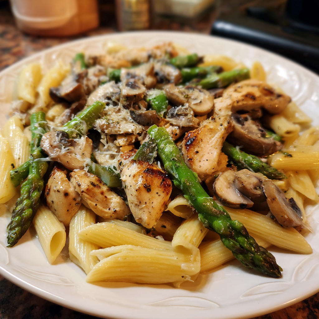 Mushroom Asparagus Chicken Penne