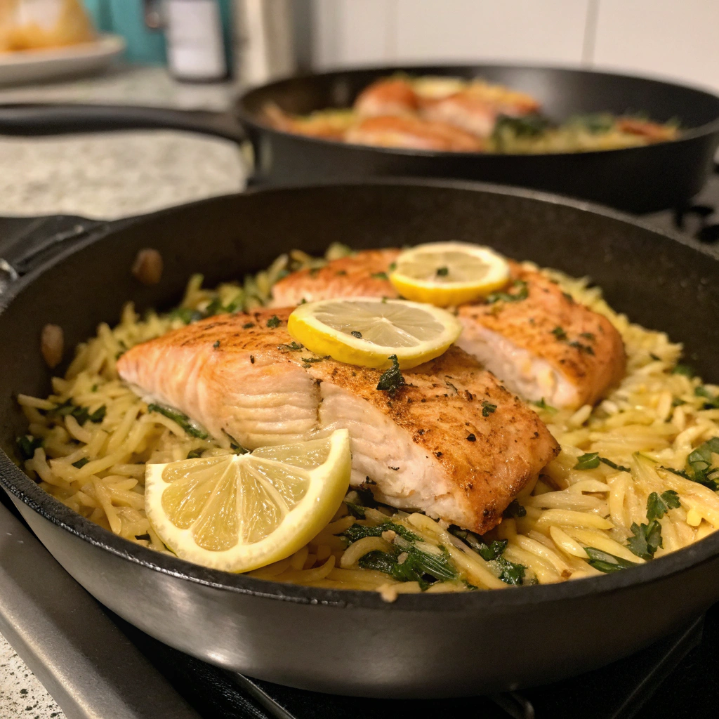 One Skillet Salmon Lemon Orzo