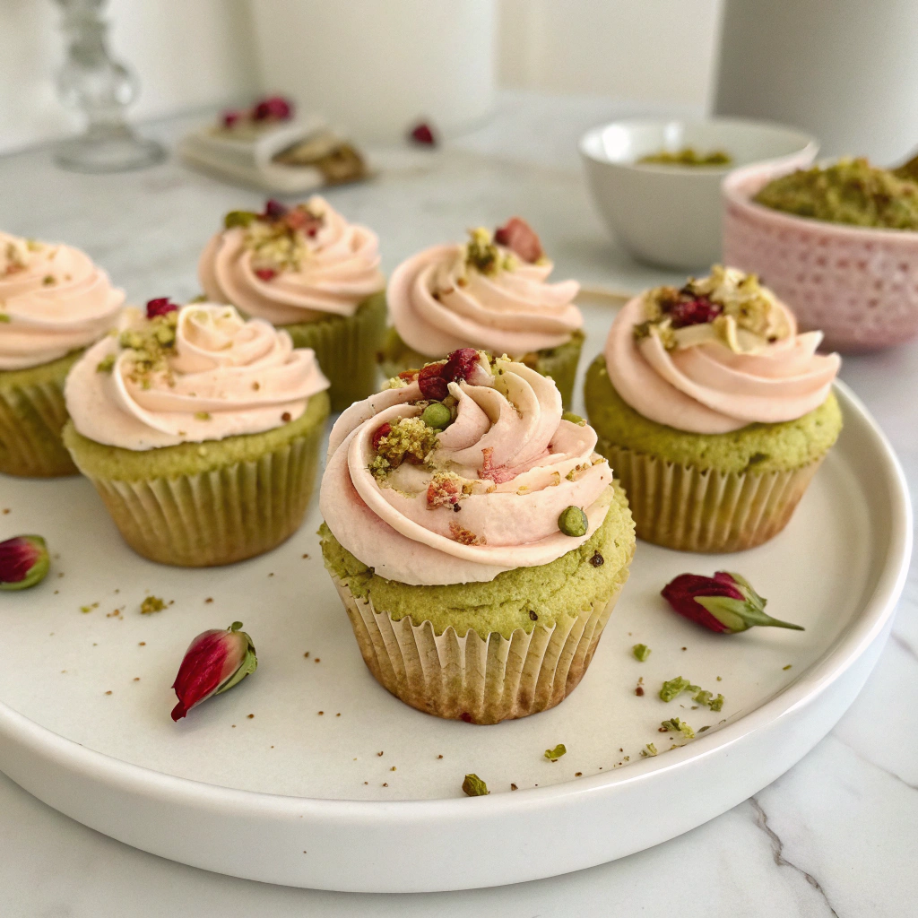 Pistachio Rose Vegan Cupcakes