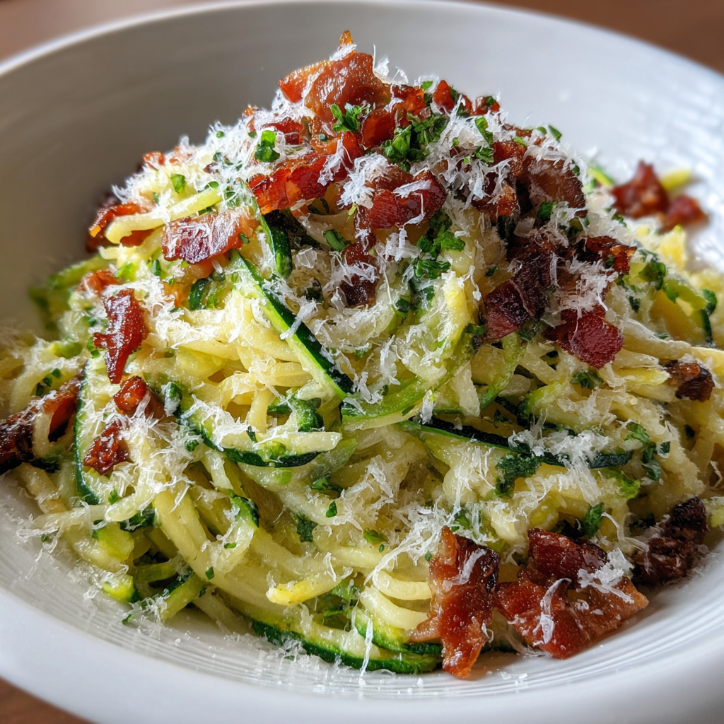 Zucchini Carbonara Crispy Prosciutto